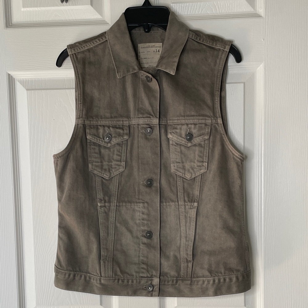 All Saints Dun Gilet Sleeveless Denim Button Up Vest Jacket